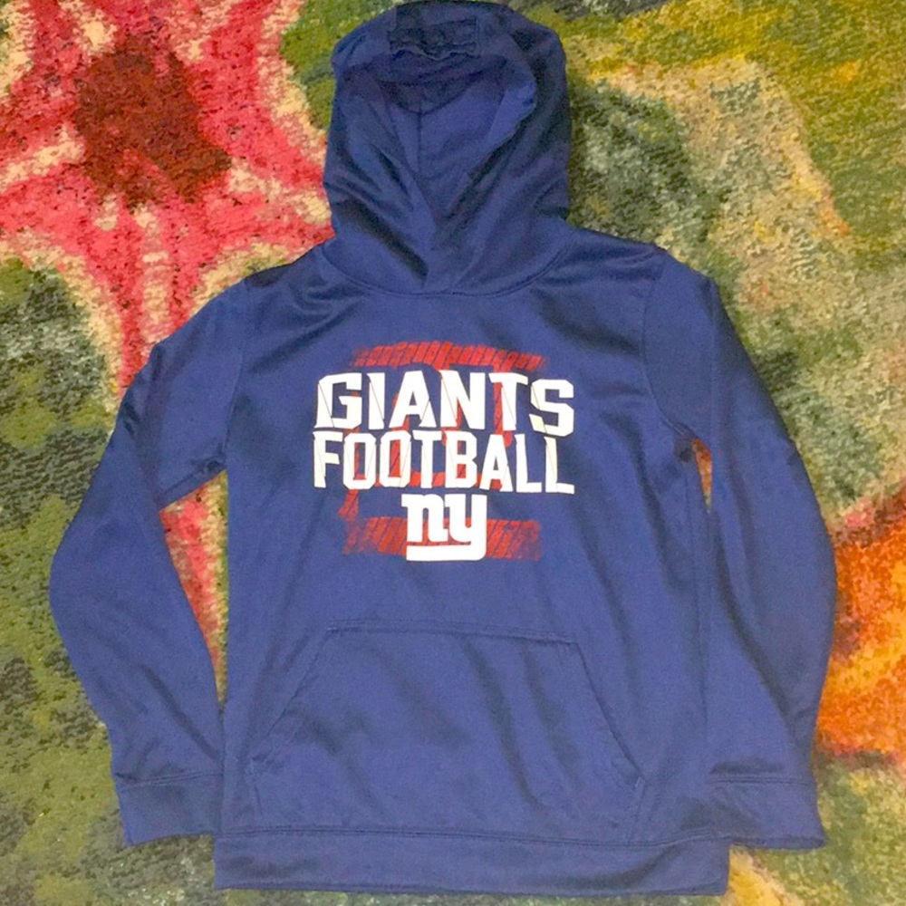 New York football Giants NFL red white and blue screen print hoodie